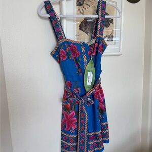 FARM Rio Vibrant Blue Jumpsuit with Pink Floral Design